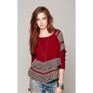 Free People Colorblock Fringe Pullover Sweater